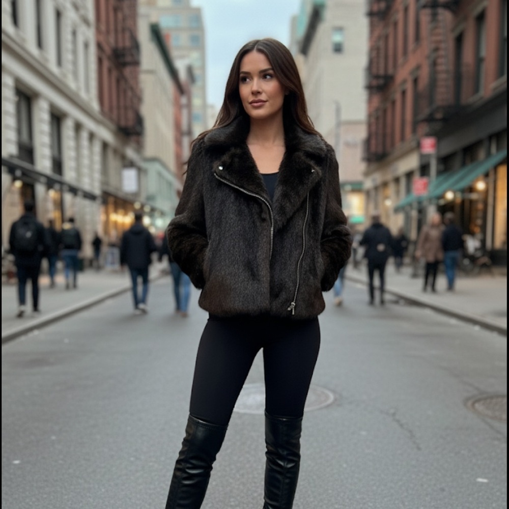 Dynamite Luxe Brown/Black Teddy Fake Fur Jacket